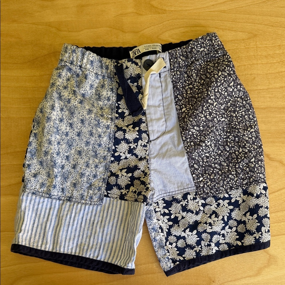 Zara Navy and White Patchwork Floral Shorts